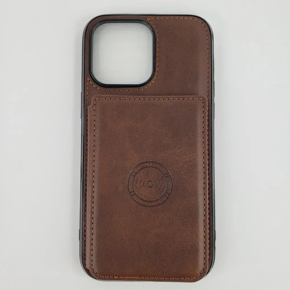iPhone 14 Plus Brown Case & Screen Protector with Wallet ID Card Holder